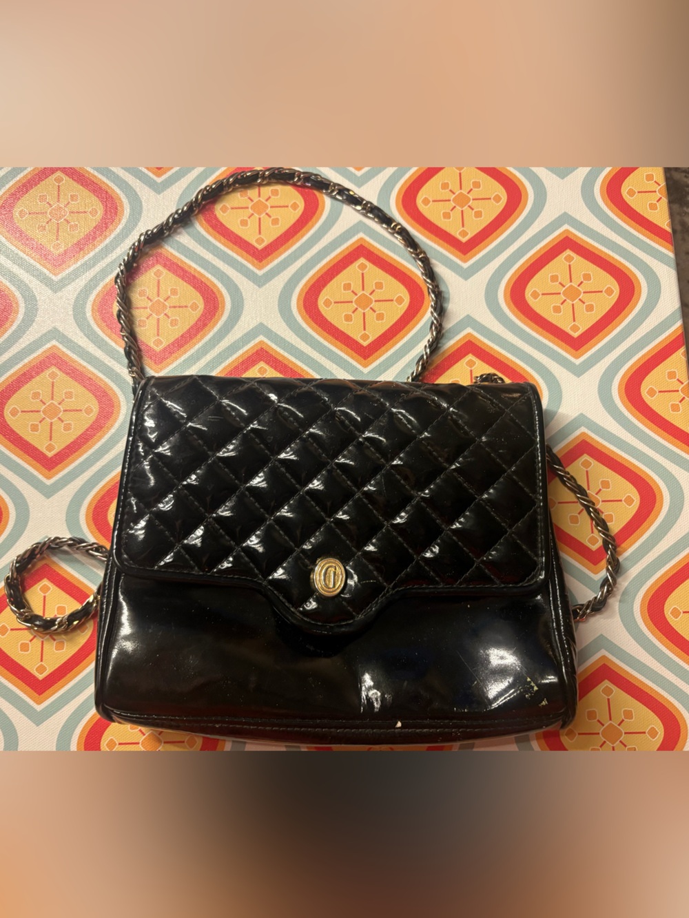 Vintage Ganson Patent Leather Quilted Shoulder Bag in Black